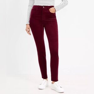LOFT Women’s High Waisted Velvet Pants in Deep Burgundy